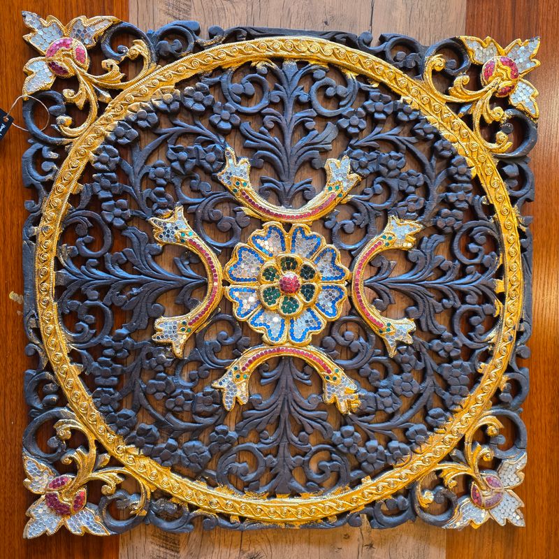 Handcrafted Wooden Wall Panel – Floral Mosaic inlay B 60 cm