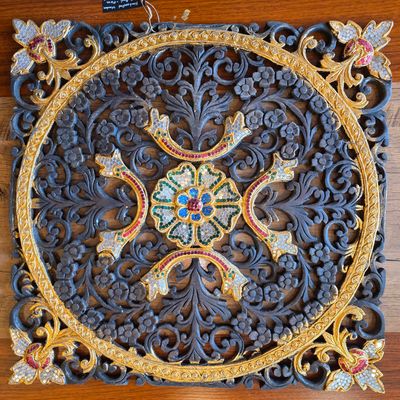 Handcrafted Wooden Wall Panel – Floral Mosaic inlay C 60 cm