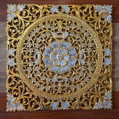 Handcrafted Wooden Wall Panel – Floral Mosaic inlay E 60 cm