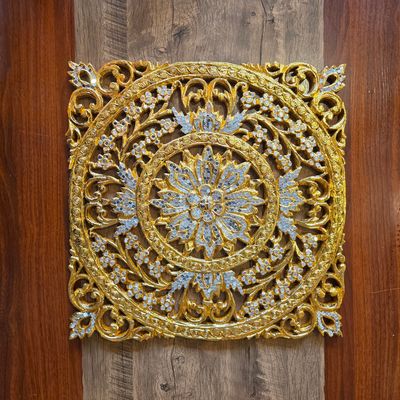 Hand carved Wooden Wall Plaque – Floral Mosaic inlay A 45 cm