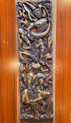 Hand carved Wooden Decor Plaque – Celestial figure playing music B