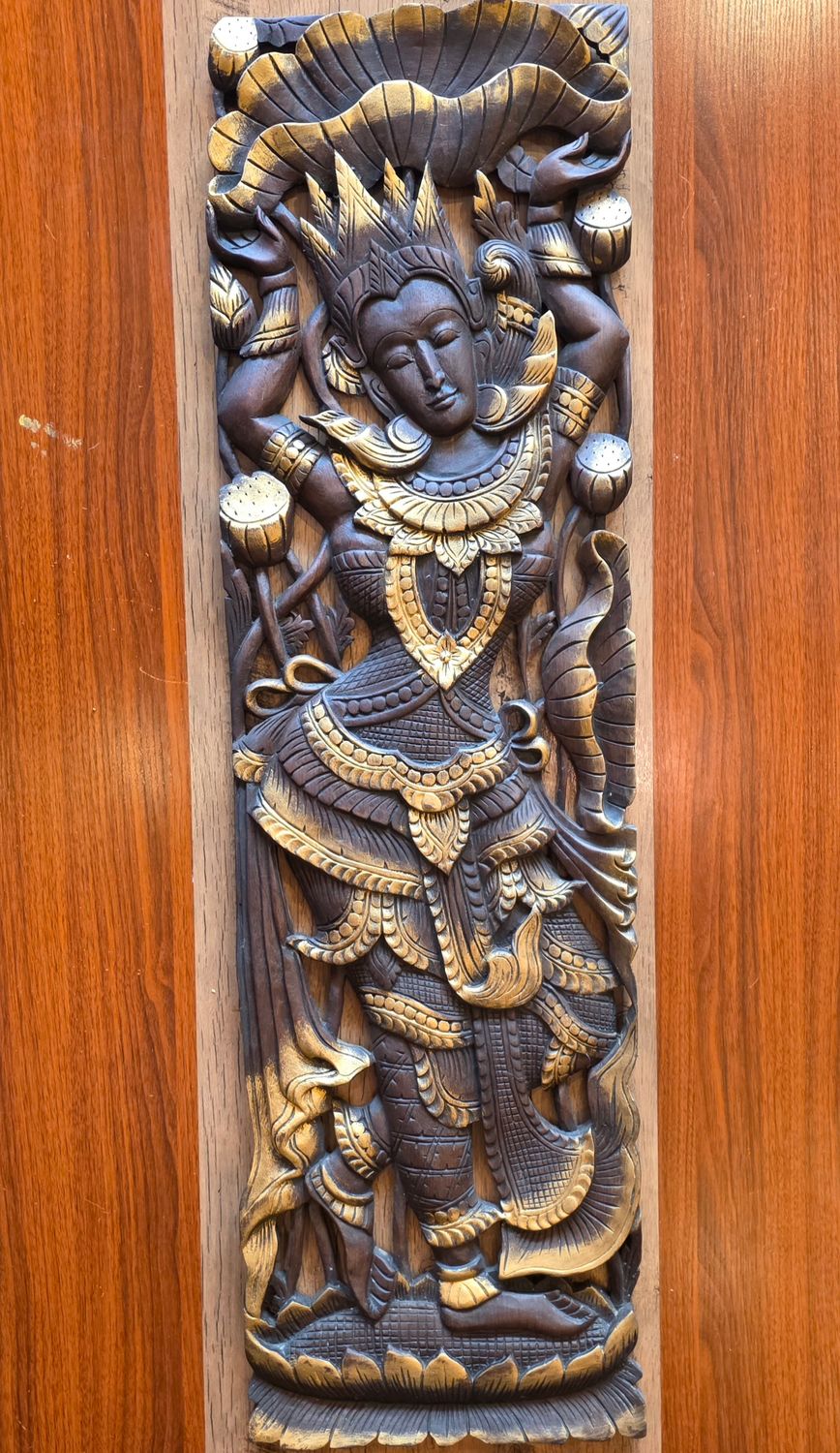 Hand carved Wooden Decor Plaque – Celestial figure dancing