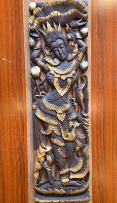 Hand carved Wooden Decor Plaque – Celestial figure dancing
