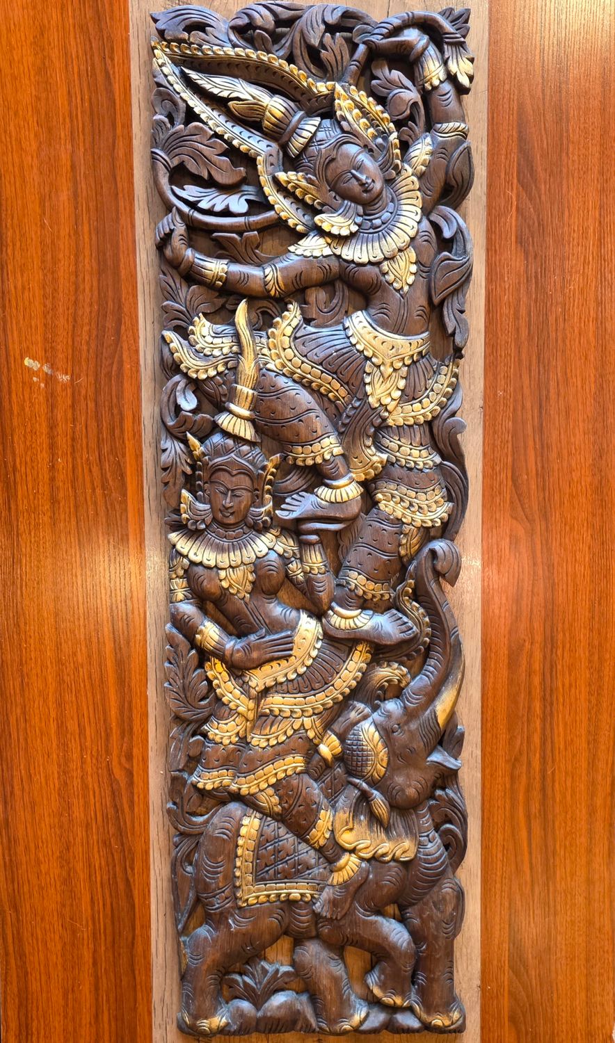 Hand carved Wooden Decor Plaque – Celestial &amp; Elephant A