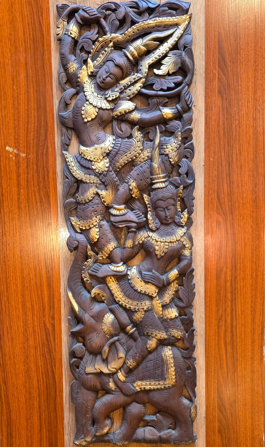 Hand carved Wooden Decor Plaque – Celestial &amp; Elephant B