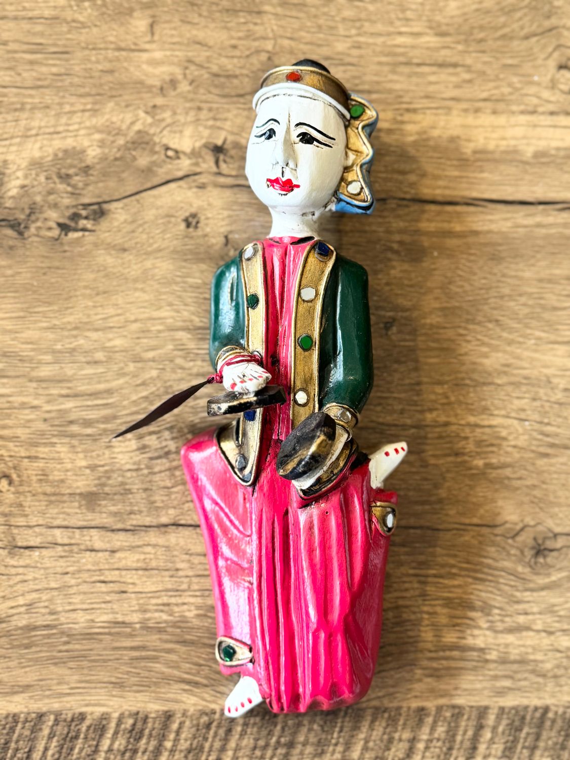 Hand Carved Wooden Burmese Musician (Cymbals)