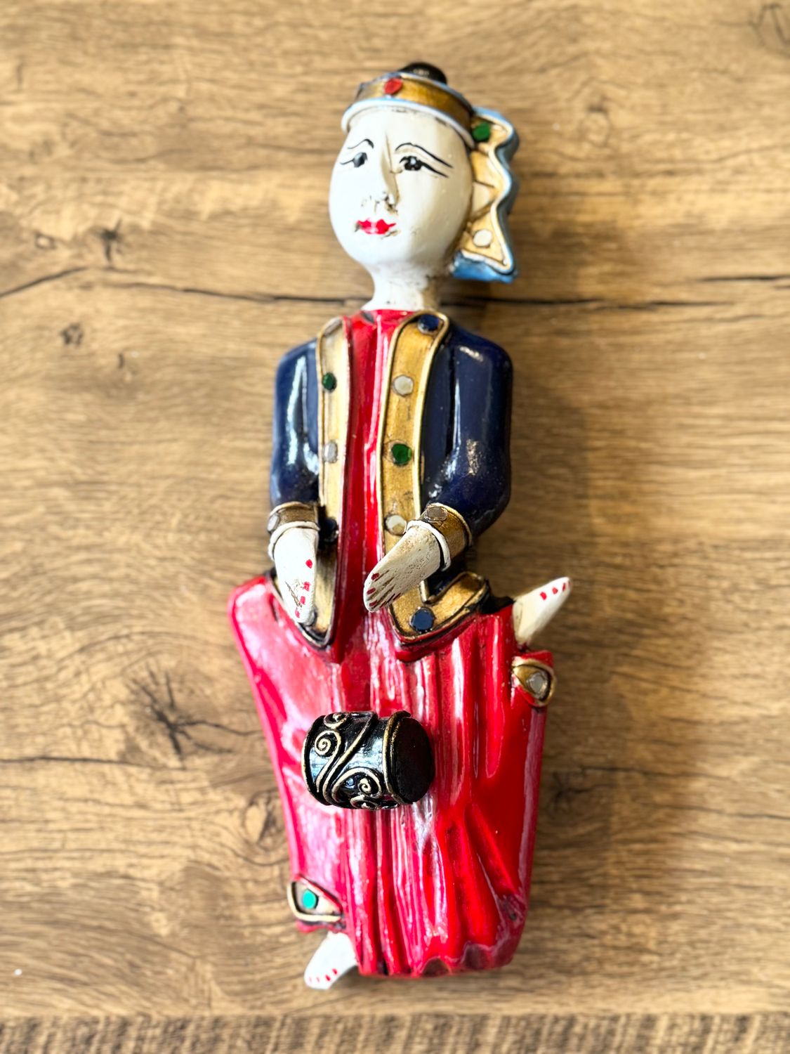 Hand Carved Wooden Burmese Musician (Drum)