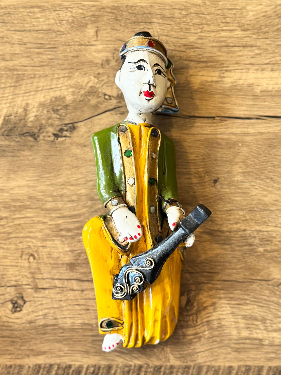 Hand Carved Wooden Burmese Musician (Mandolin)