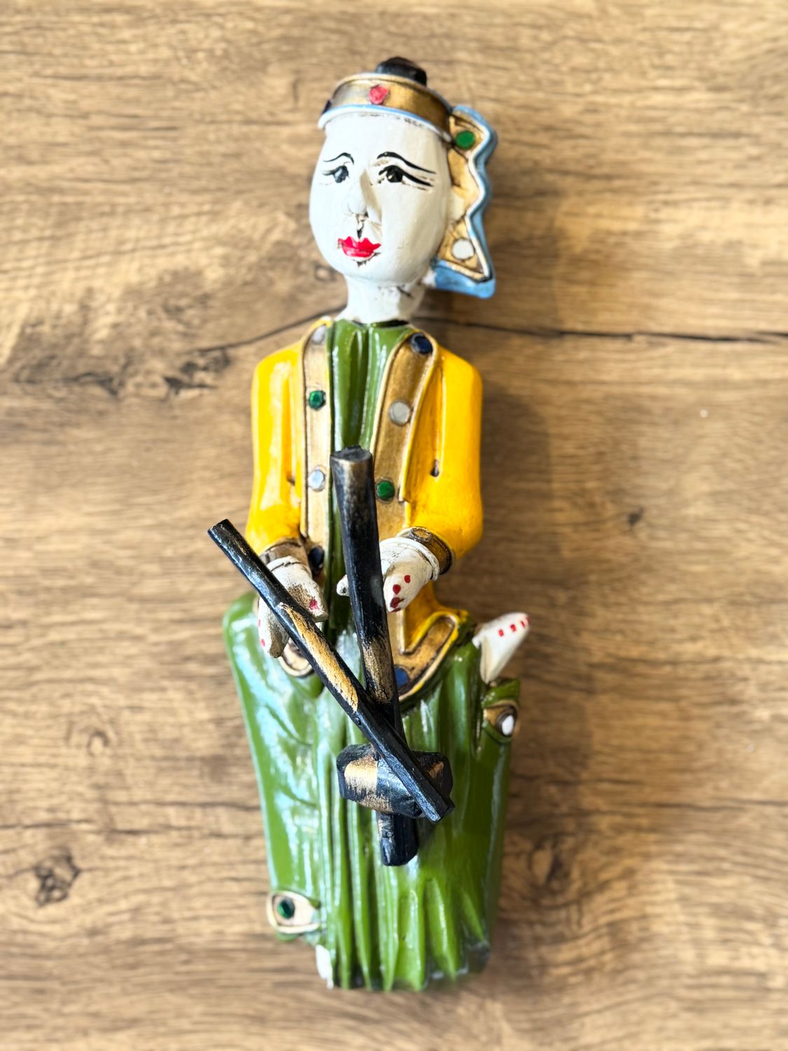 Hand Carved Wooden Burmese Musician (Fiddle)