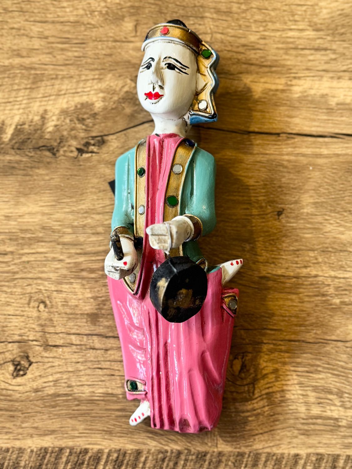 Hand Carved Wooden Burmese Musician (Gong)