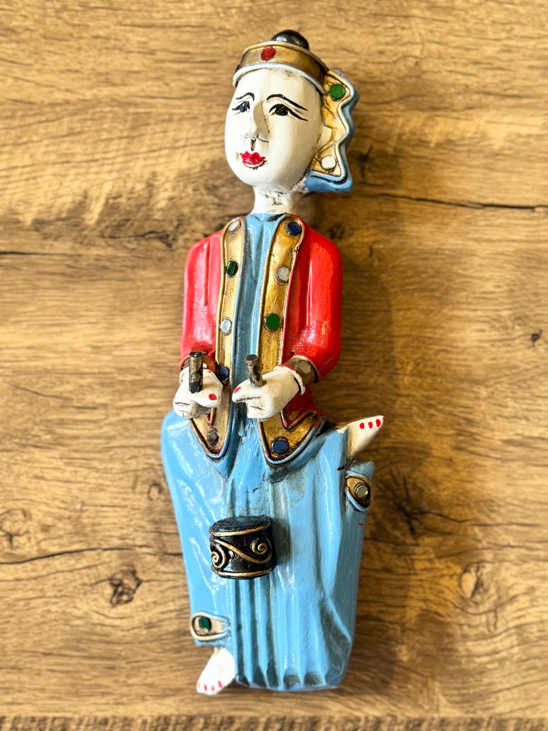 Hand Carved Wooden Burmese Musician (Drum)