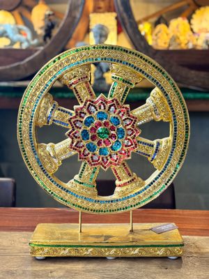Hand Carved Wooden Wheel of Dharma (Dharmachakra)