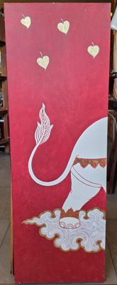 Triple-canvas Art - White royal elephant on red tone