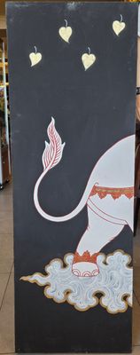 Triple-canvas Art - White royal elephant on black tone