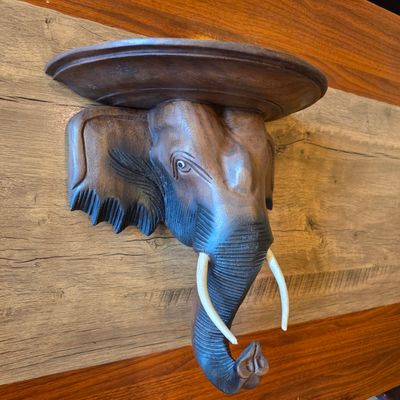 Hand-Carved Elephant Wall Shelf