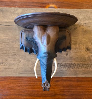 Hand-Carved Elephant Wall Shelf