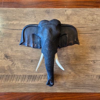 Hand-Carved Elephant Wall Décor - 29 cm