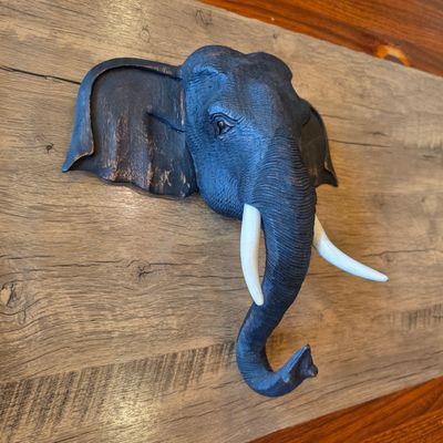 Hand-Carved Elephant Wall Décor - 29 cm