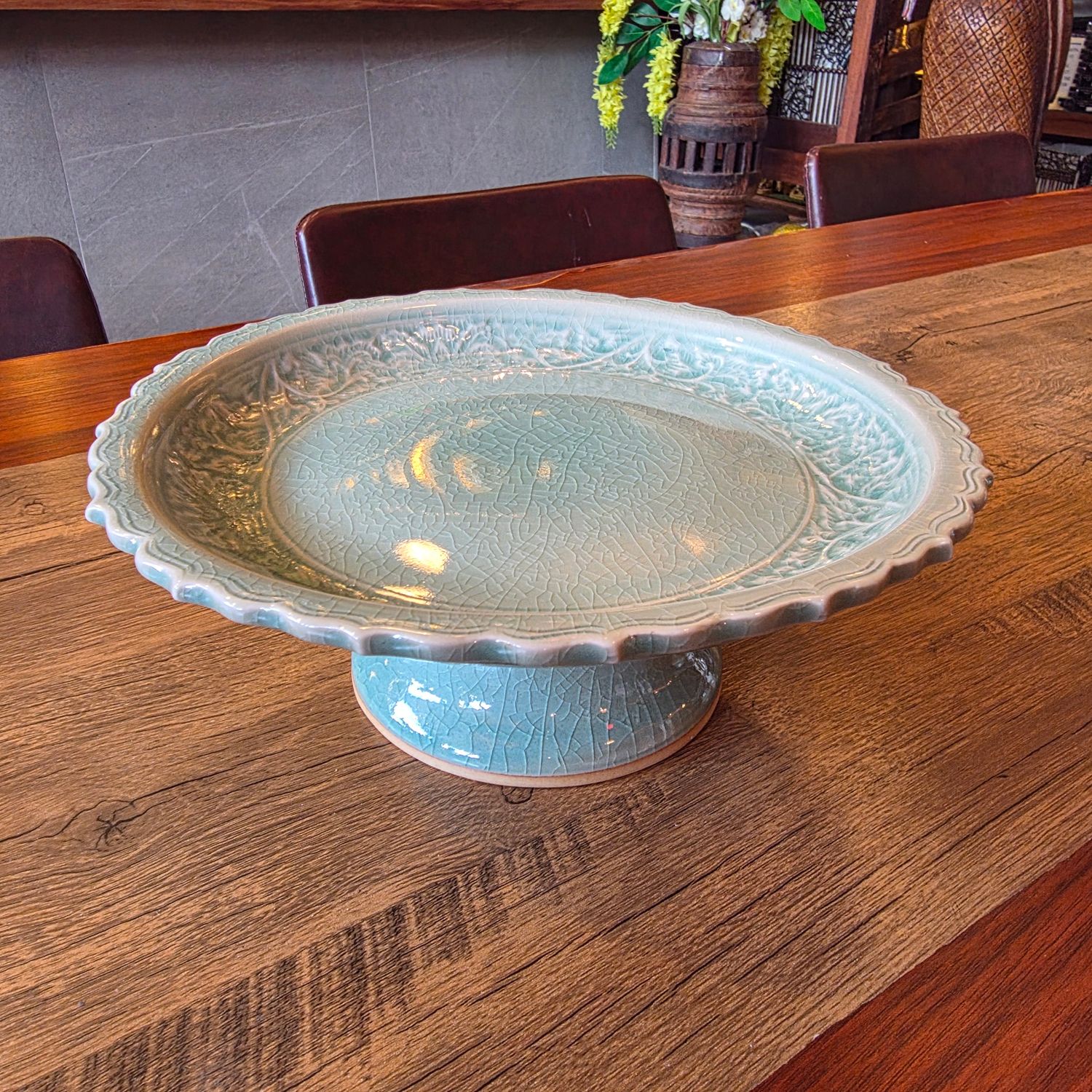 Handmade Celadon High Tray 25cm