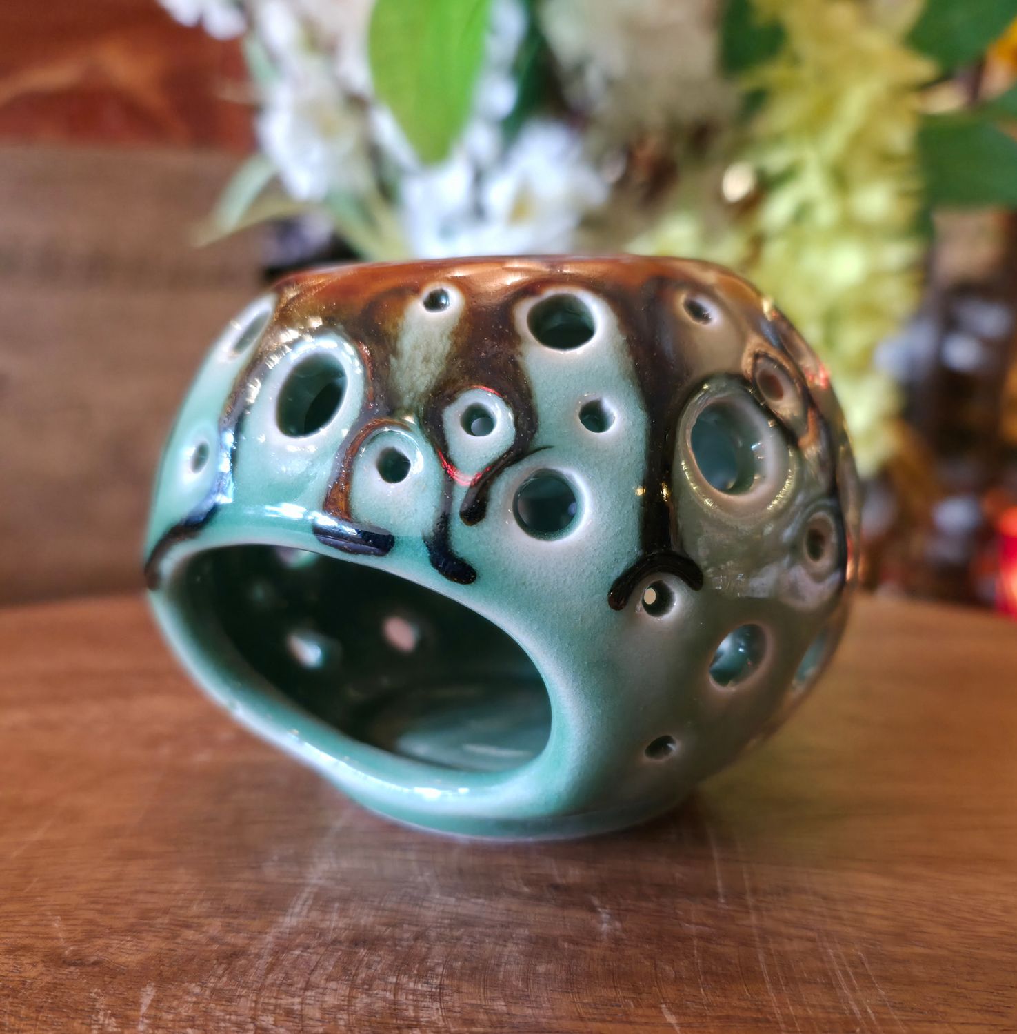 Ceramic Aroma Oil Burner - Green/Round shaped