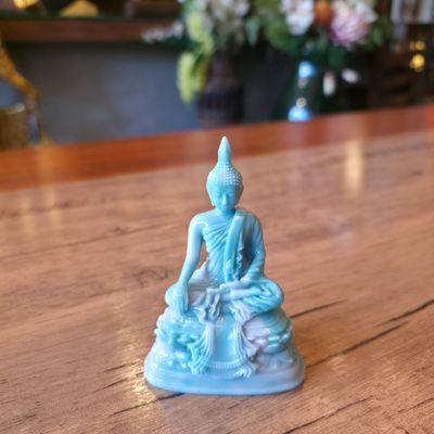 Two-toned resin Buddha Victory over Mara Posture - 9cm