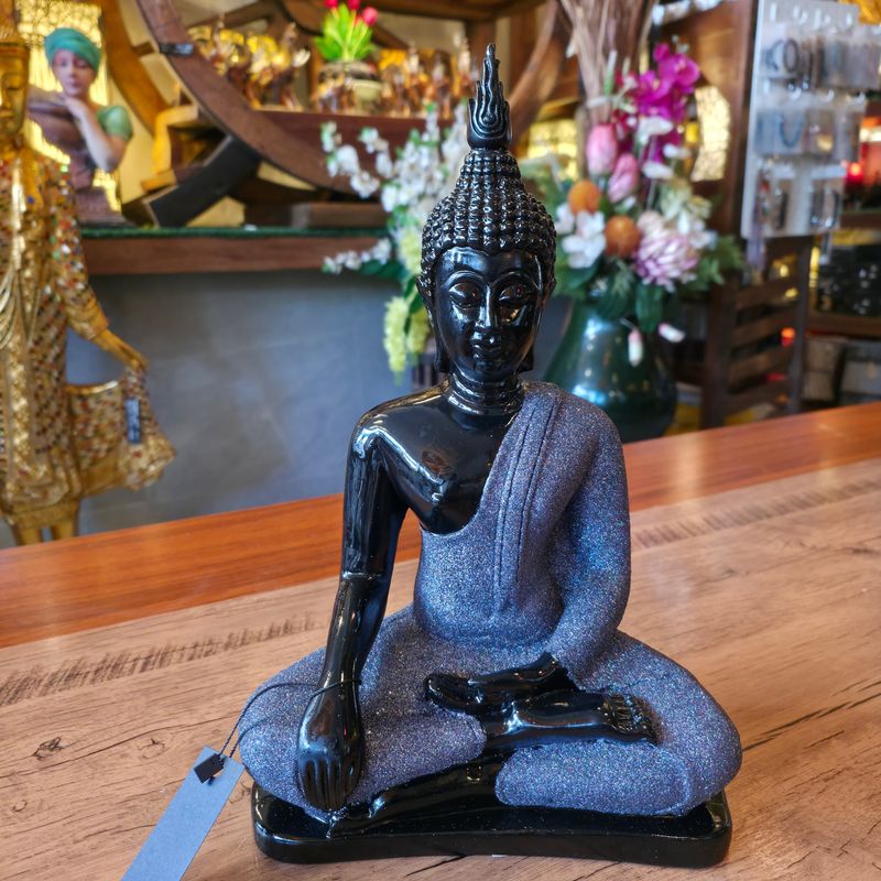 Resin Buddha with Glittered Robe 33 cm-Victory over Mara Posture