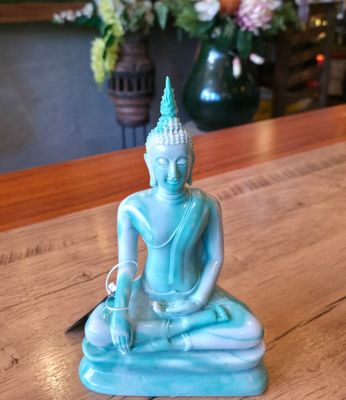 Two-toned resin Buddha Victory over Mara Posture - 21cm