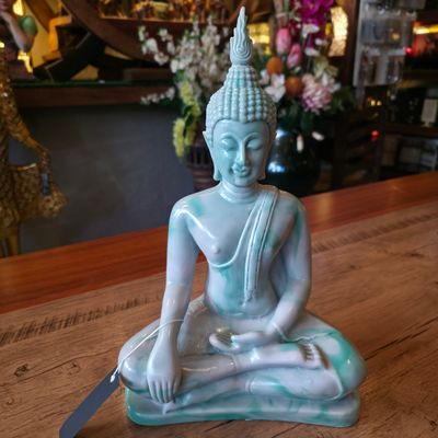 Two-toned resin Buddha Victory over Mara Posture - 33cm