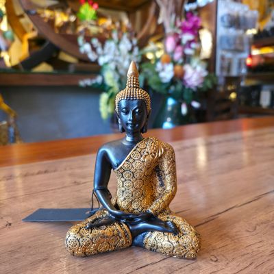 Resin Buddha in meditation 15 cm- Gold painted robe