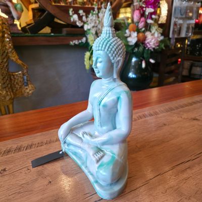 Two-toned resin Buddha Victory over Mara Posture - 33cm