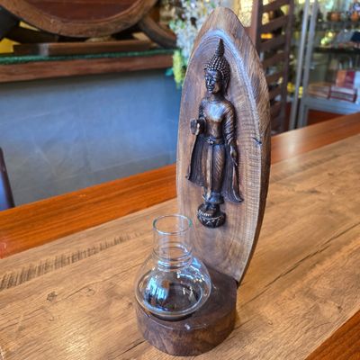 Wood carved Buddha Candle holder - Monday