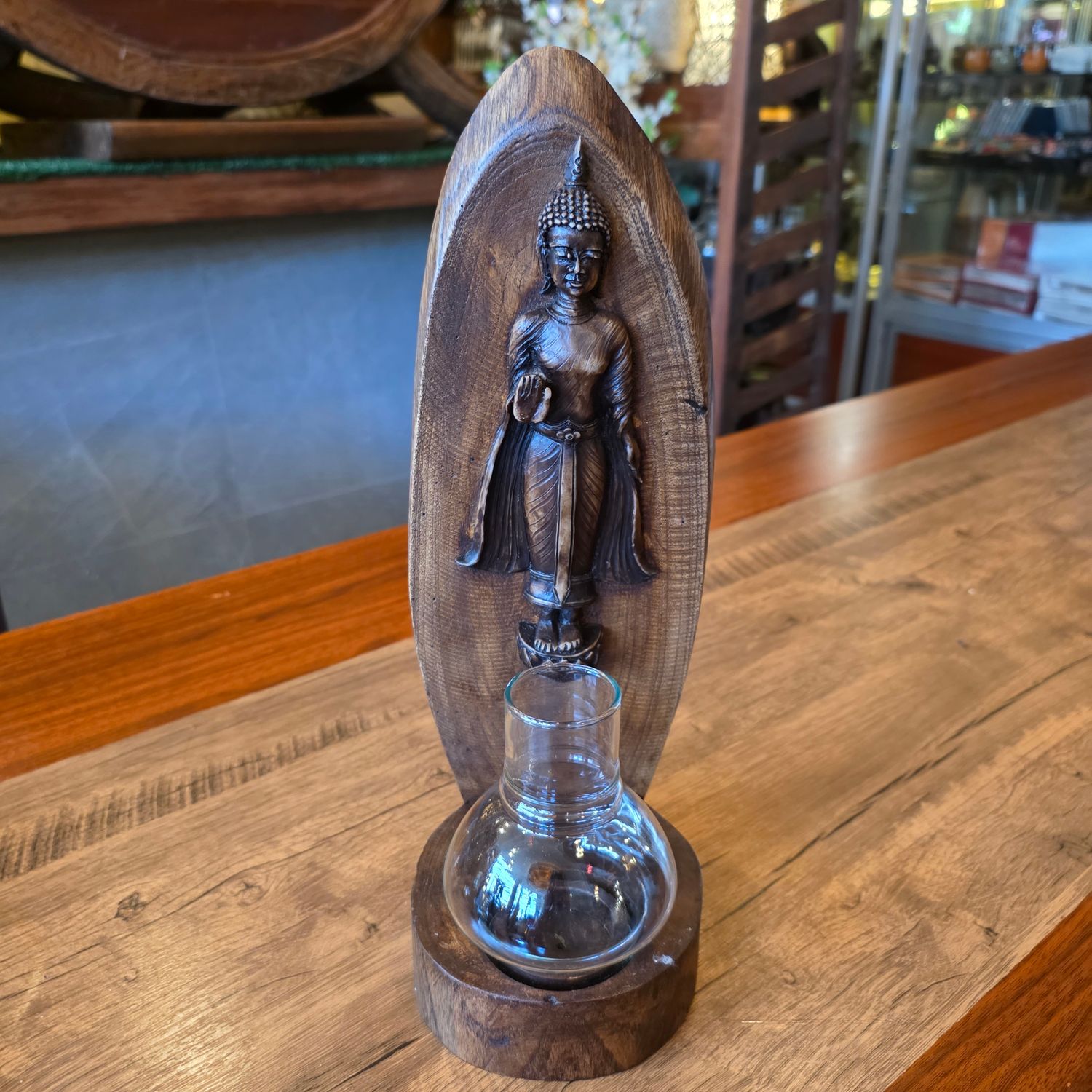 Wood carved Buddha Candle holder - Monday