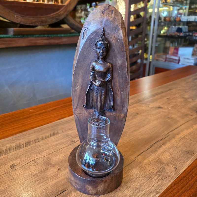 Wood carved Buddha Candle holder - Wednesday Daytime