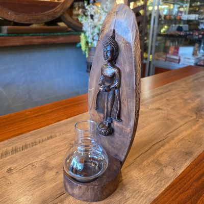 Wood carved Buddha Candle holder - Wednesday Daytime