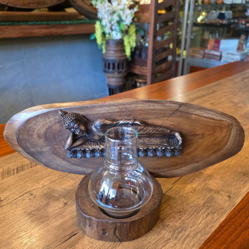 Wood carved Buddha Candle holder - Tuesday