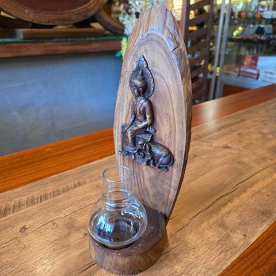 Wood carved Buddha Candle holder - Wednesday Nighttime