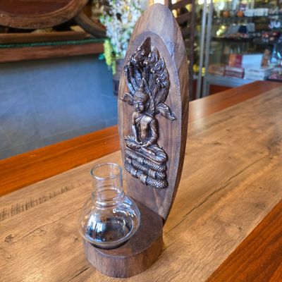 Wood carved Buddha Candle holder - Saturday