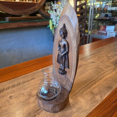 Wood carved Buddha Candle holder - Sunday