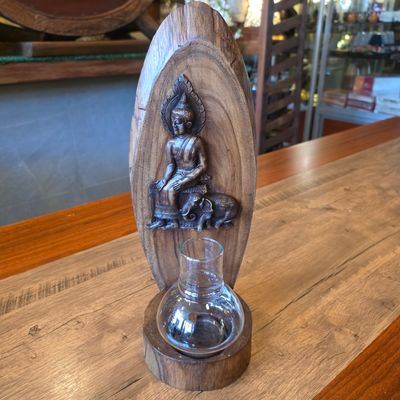 Wood carved Buddha Candle holder - Wednesday Nighttime