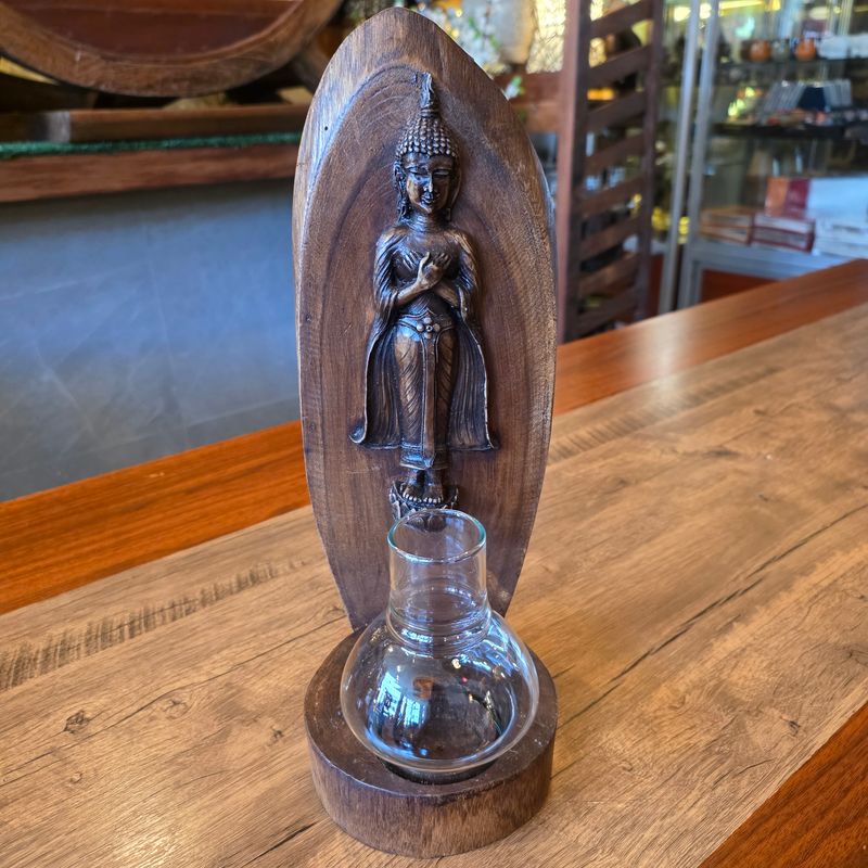 Wood carved Buddha Candle holder - Friday