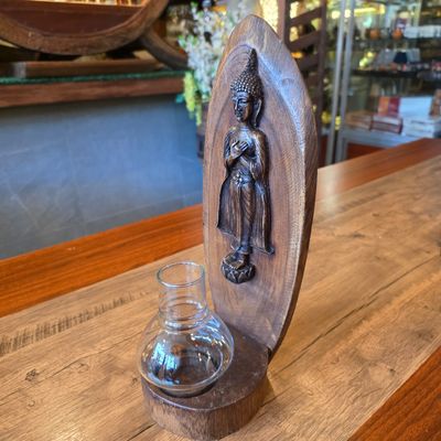 Wood carved Buddha Candle holder - Friday
