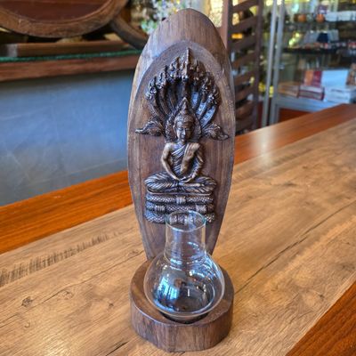 Wood carved Buddha Candle holder - Saturday