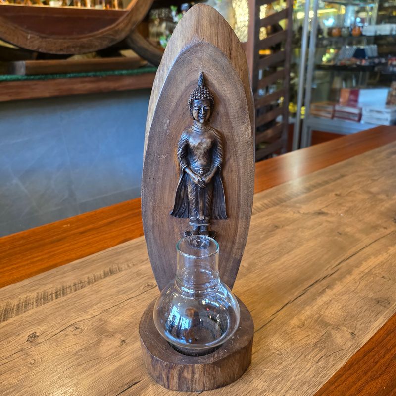 Wood carved Buddha Candle holder - Sunday