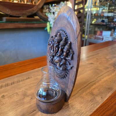 Wood carved Ganesh Candle holder - A