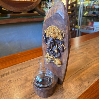 Wood carved Ganesh Candle holder - Gold painted F