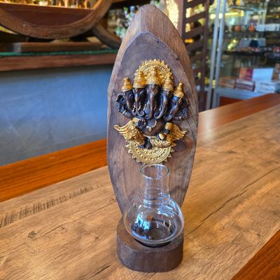 Wood carved Ganesh Candle holder - Gold painted C