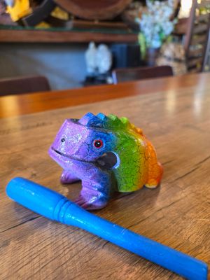 Wooden Guiro - Rainbow Frog 4"