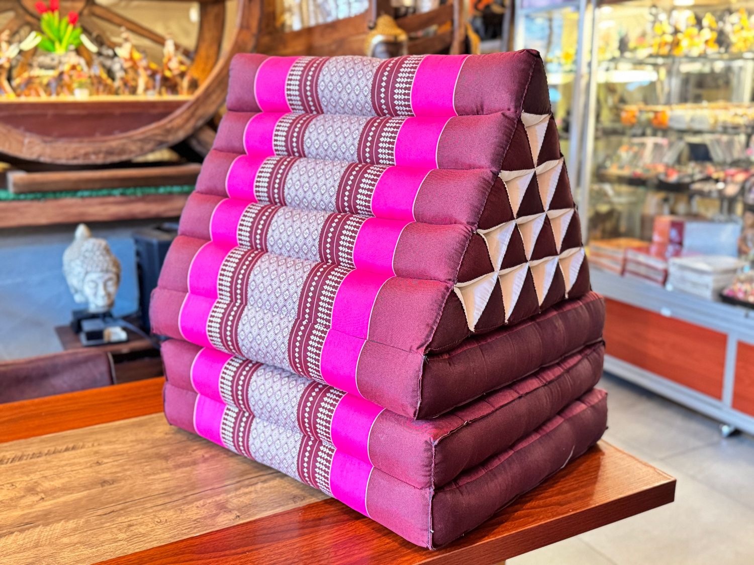 Traditional Thai Triangle Cushion ( 3-Fold ) - Maroon