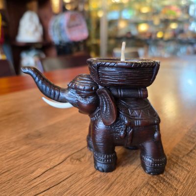 Resin Tea light Candle Holder, Elephant carrying a basket