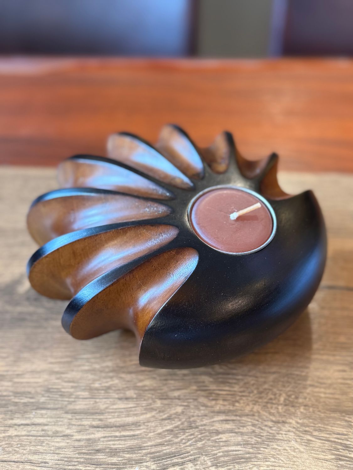 Hand Carved Wooden Tea Light Candle Holder (A)